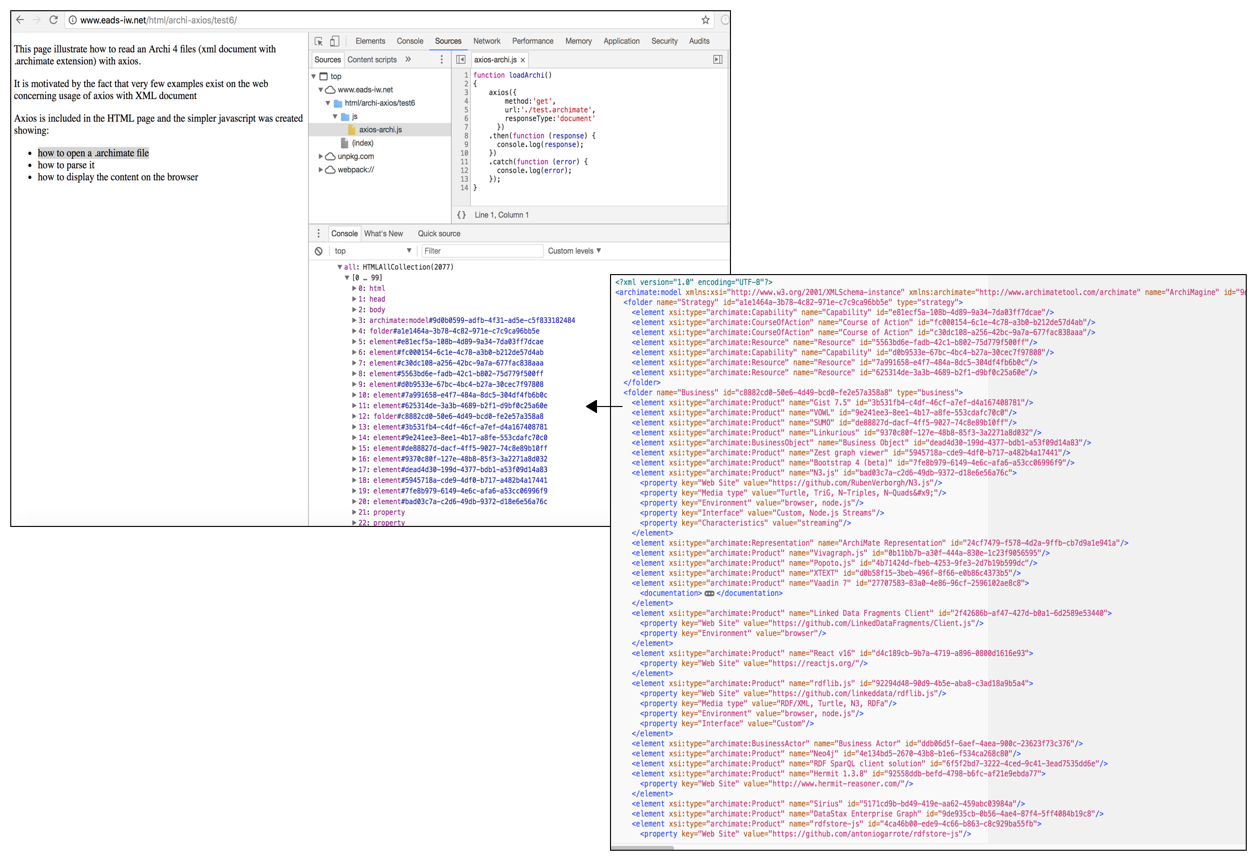 Data in Firefox after import of Achi model with Axios